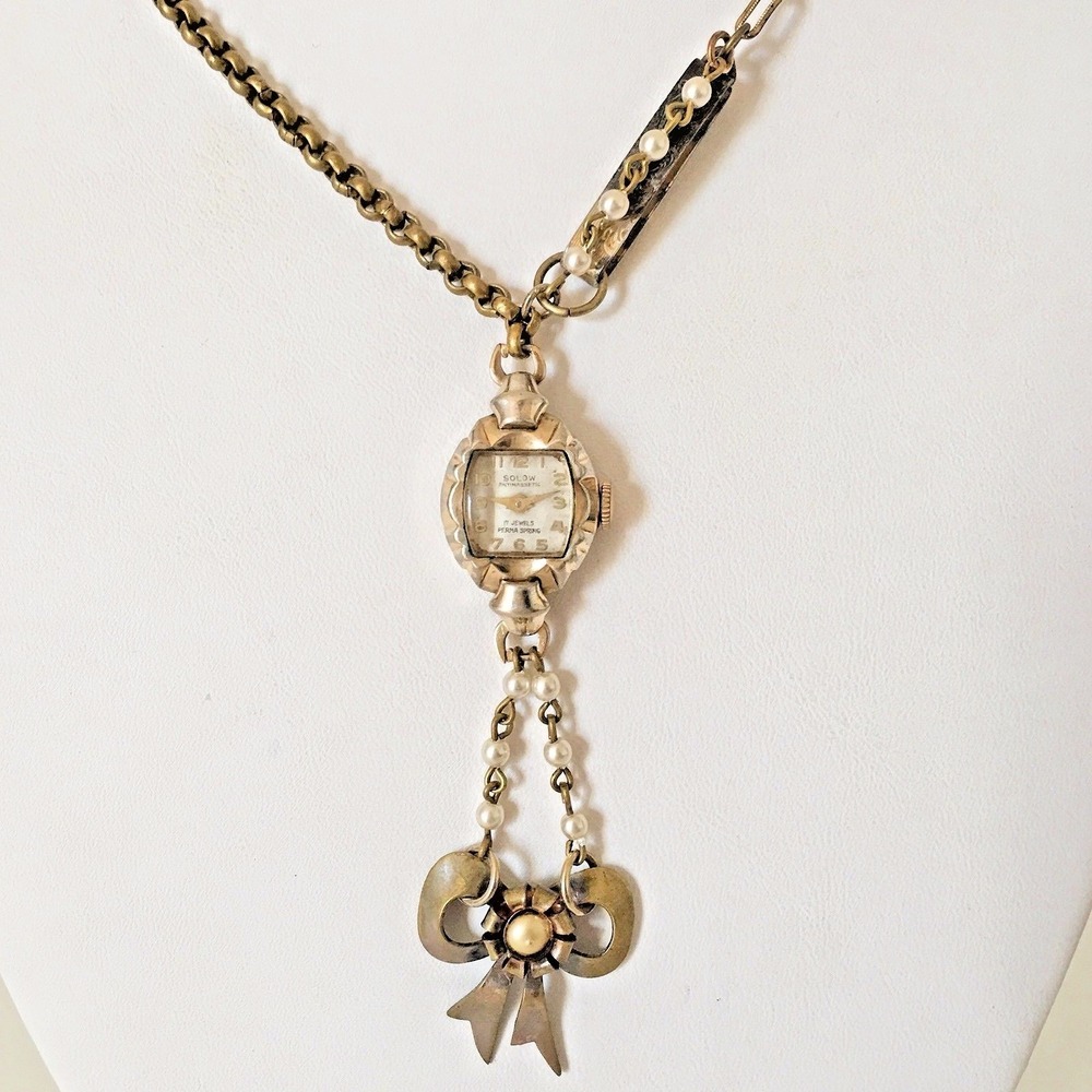 VTG Watch Necklace Wedding Pendant Gold Tone Steampunk Handmade 2 Victorian